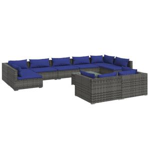 Set Divani da Giardino 10 pz con Cuscini in Polyrattan Grigio 3102070