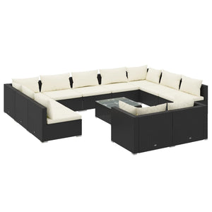 Set Divani da Giardino 12 pz con Cuscini in Polyrattan Nero 3102079