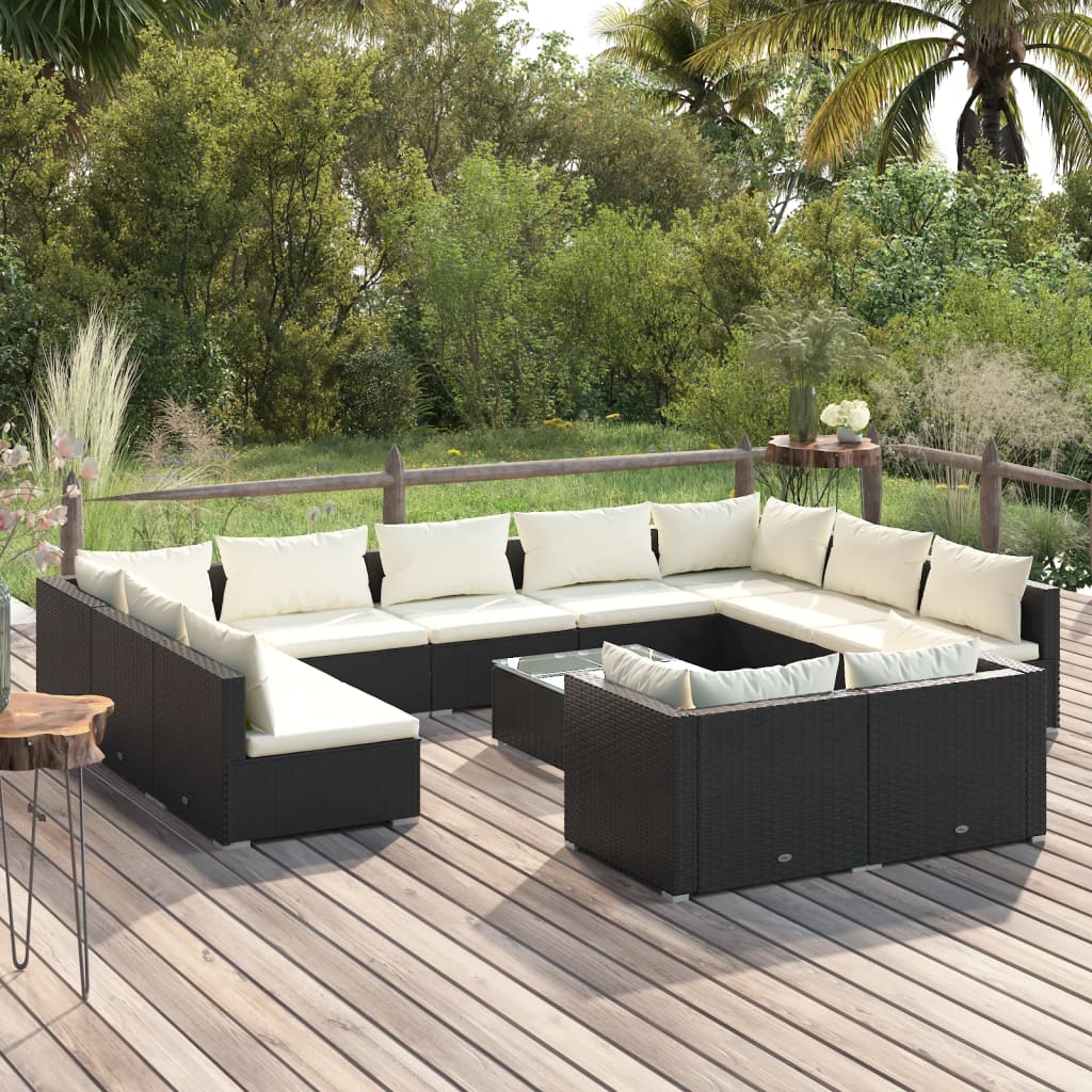 Set Divani da Giardino 12 pz con Cuscini in Polyrattan Nero 3102079