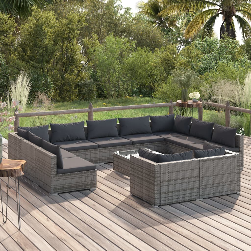 Set Divani da Giardino 12 pz con Cuscini in Polyrattan Grigio cod mxl 40443