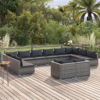Set Divani da Giardino 12 pz con Cuscini in Polyrattan Grigio 3102093