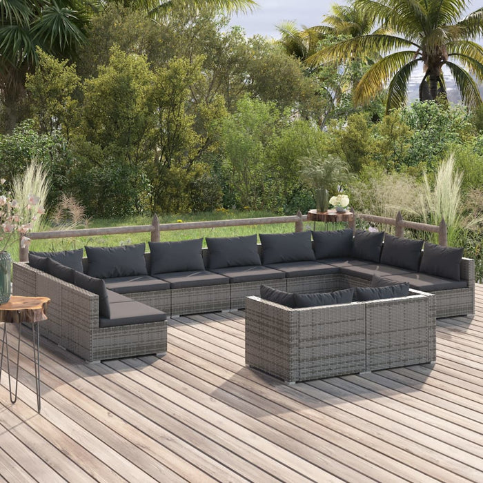 Set Divani da Giardino 12 pz con Cuscini in Polyrattan Grigio 3102093