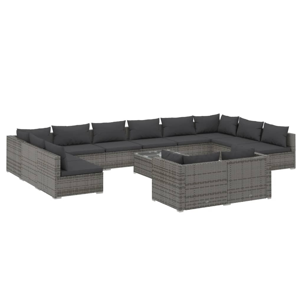 Set Divani da Giardino 13 pz con Cuscini in Polyrattan Grigio 3102101
