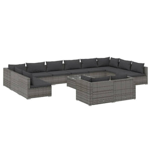 Set Divani da Giardino 13 pz con Cuscini in Polyrattan Grigio 3102101