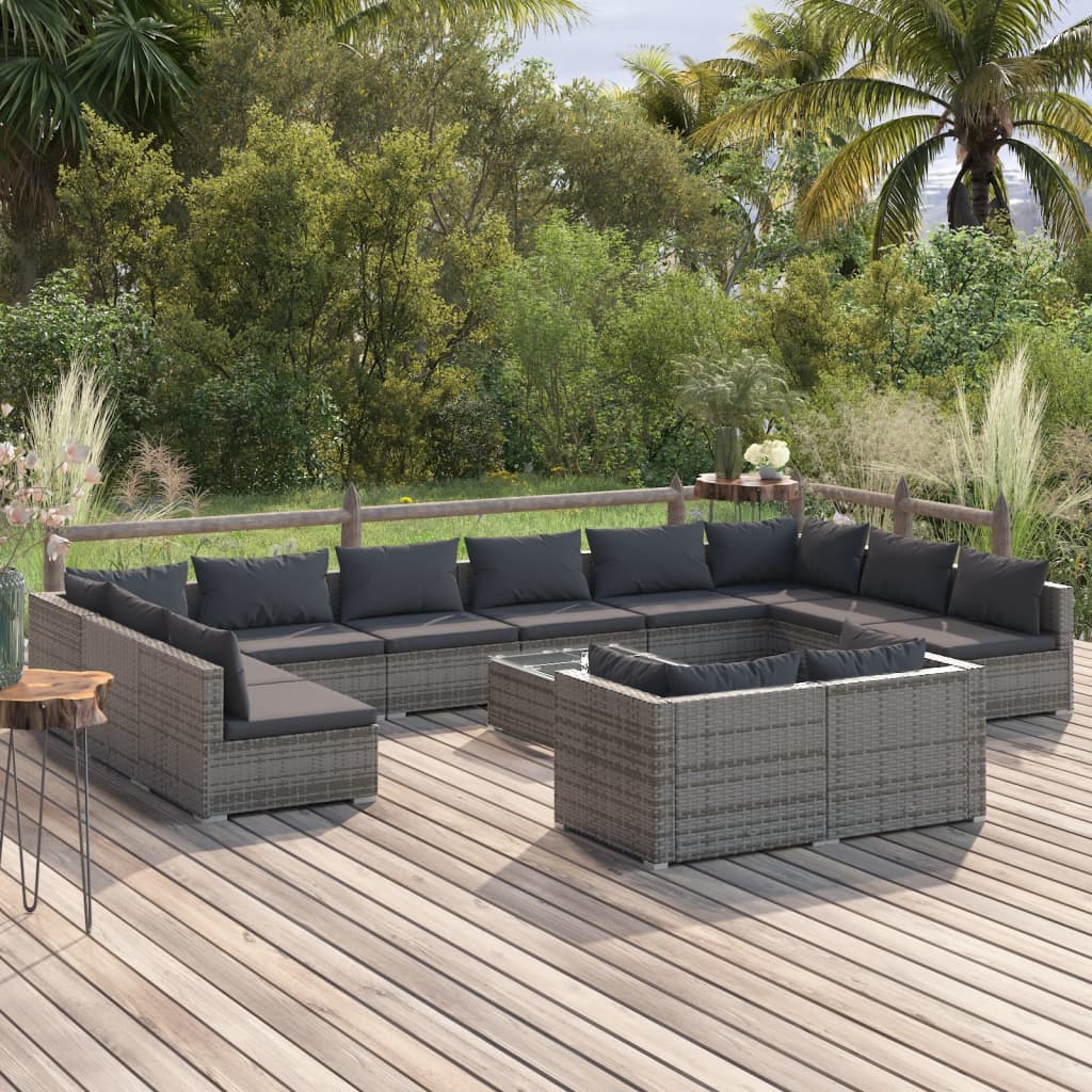 Set Divani da Giardino 13 pz con Cuscini in Polyrattan Grigio 3102101