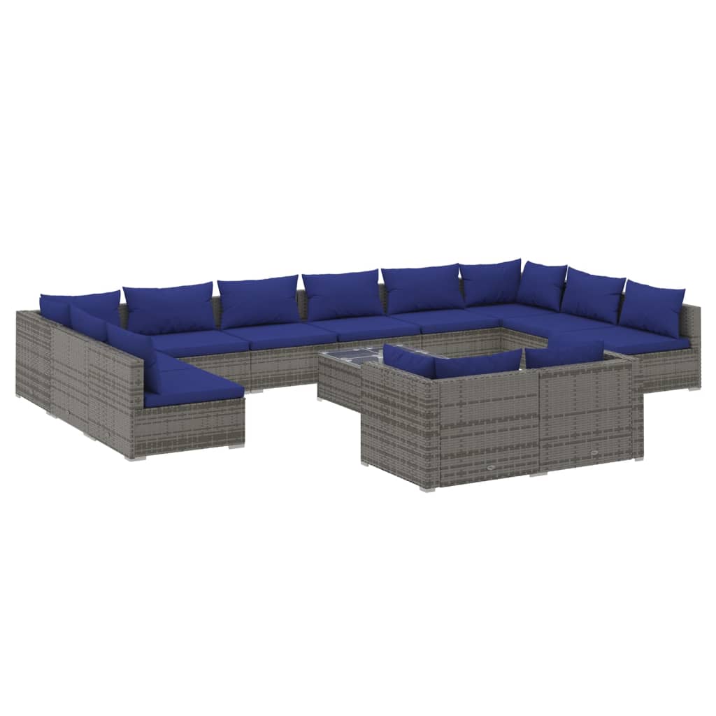 Set Divani da Giardino 13 pz con Cuscini in Polyrattan Grigio 3102102