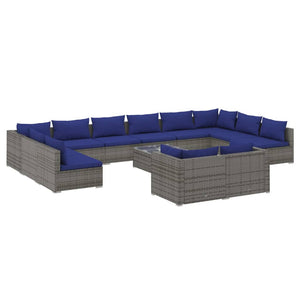 Set Divani da Giardino 13 pz con Cuscini in Polyrattan Grigio 3102102