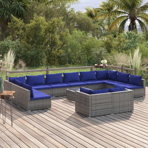 Set Divani da Giardino 13 pz con Cuscini in Polyrattan Grigio 3102102