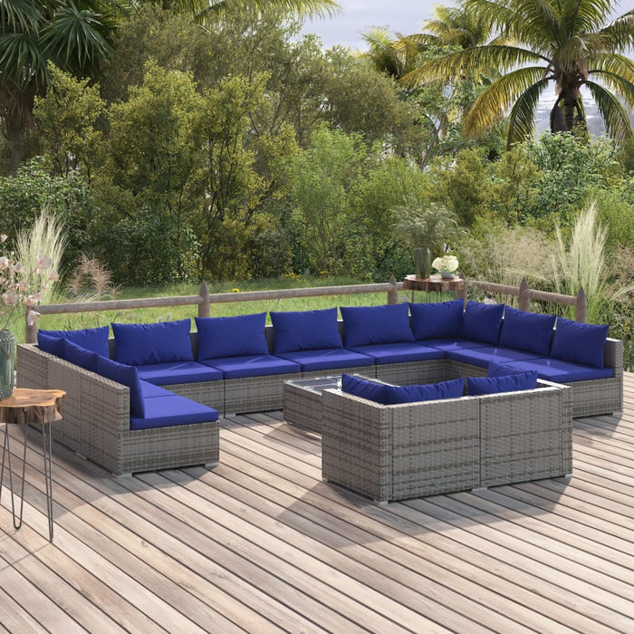 Set Divani da Giardino 13 pz con Cuscini in Polyrattan Grigio 3102102