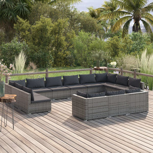 Set Divani da Giardino 13 pz con Cuscini in Polyrattan Grigio 3102109
