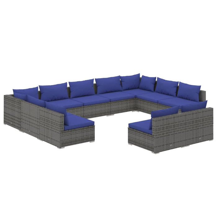 Set Divani da Giardino 11 pz con Cuscini in Polyrattan Grigio 3102126