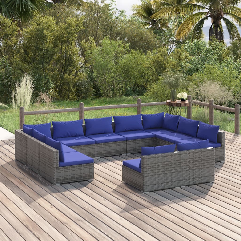 Set Divani da Giardino 11 pz con Cuscini in Polyrattan Grigio 3102126