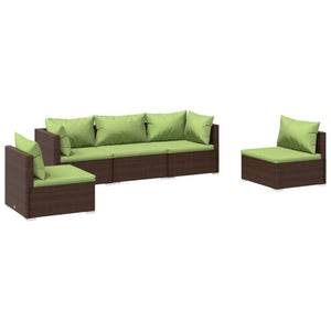 Set Divani da Giardino 5 pz con Cuscini in Polyrattan Marrone 3102188