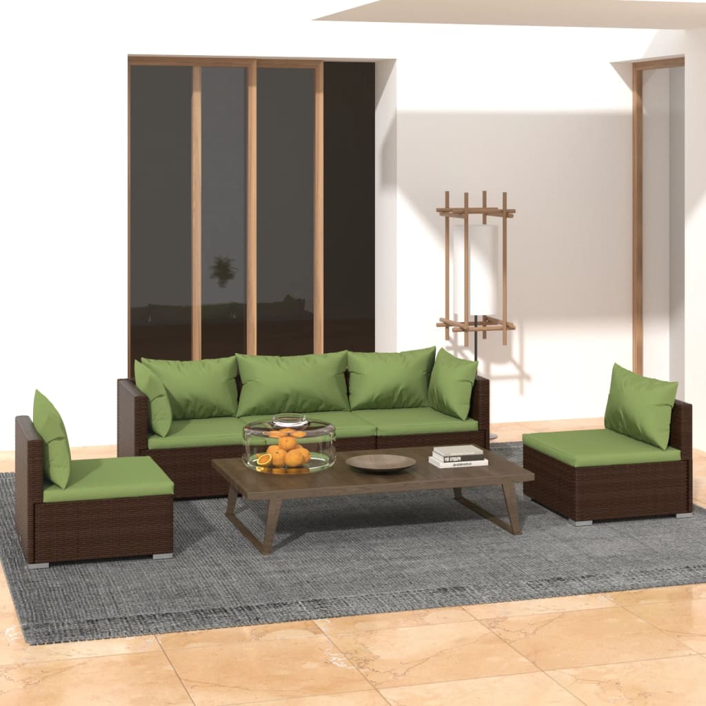 Set Divani da Giardino 5 pz con Cuscini in Polyrattan Marrone 3102188