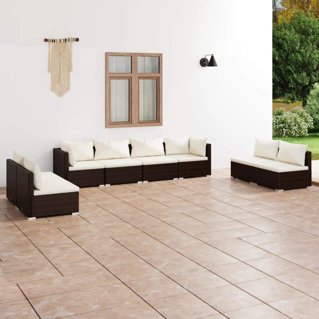 vidaXL Set Divani da Giardino con Cuscini 8 pz in Polyrattan Marrone