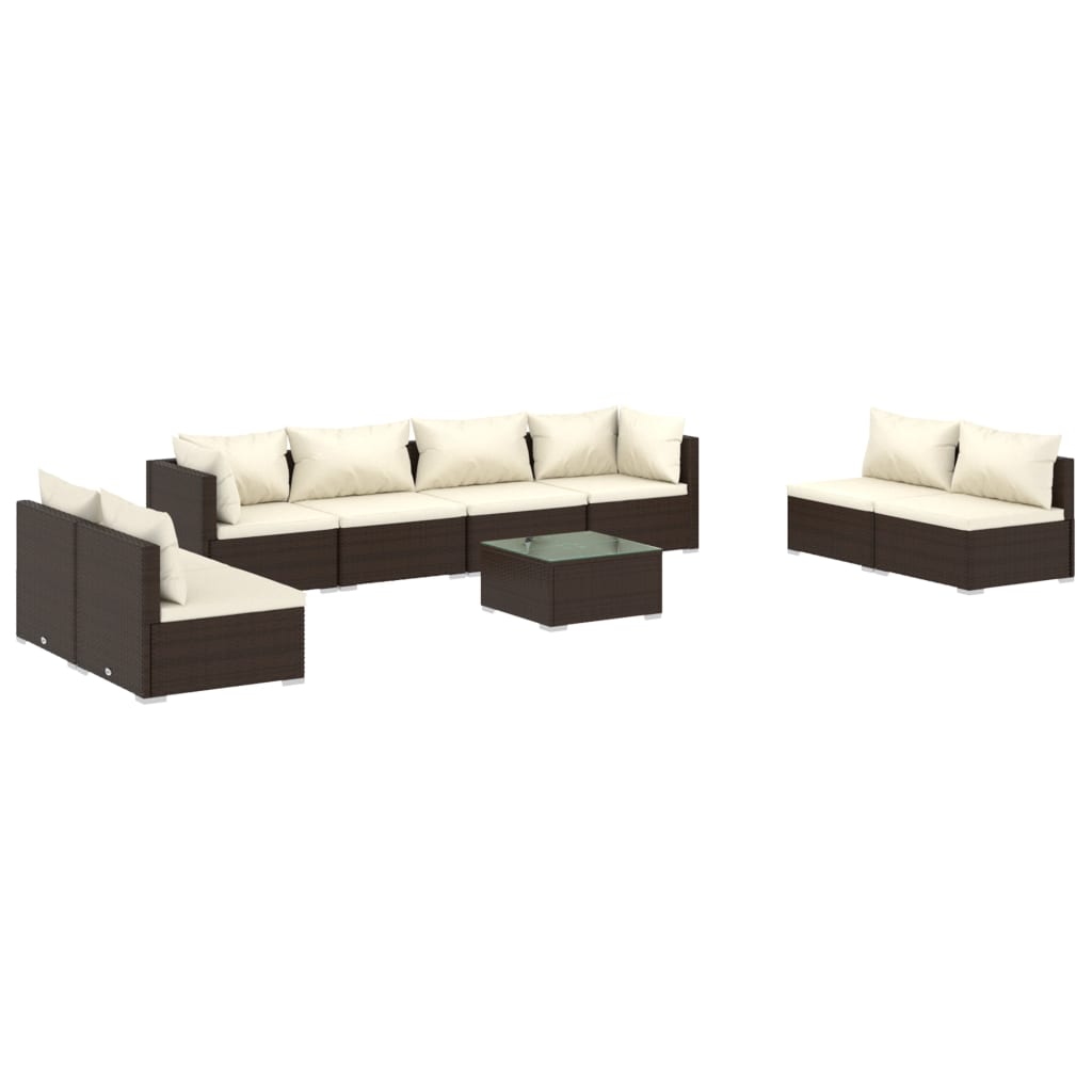 Set Divani da Giardino 9 pz con Cuscini in Polyrattan Marrone 3102258