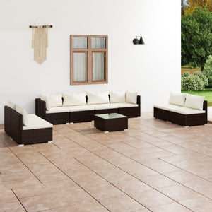 Set Divani da Giardino 9 pz con Cuscini in Polyrattan Marrone 3102258