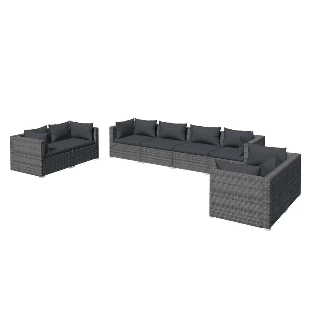 Set Divani da Giardino 8 pz con Cuscini in Polyrattan Grigio 3102285