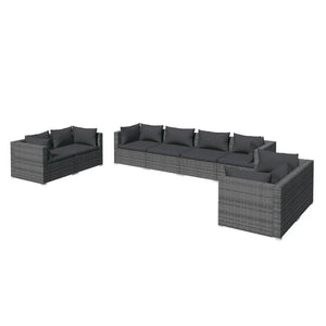 Set Divani da Giardino 8 pz con Cuscini in Polyrattan Grigio 3102285
