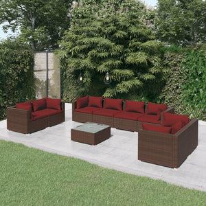 Set Divani da Giardino 9 pz con Cuscini in Polyrattan Marrone 3102291