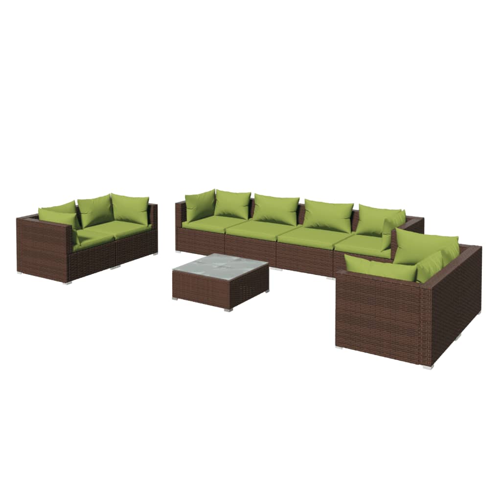 Set Divani da Giardino 9 pz con Cuscini in Polyrattan Marrone 3102292