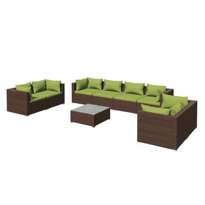 Set Divani da Giardino 9 pz con Cuscini in Polyrattan Marrone 3102292