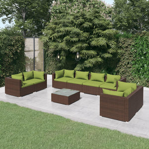 Set Divani da Giardino 9 pz con Cuscini in Polyrattan Marrone 3102292