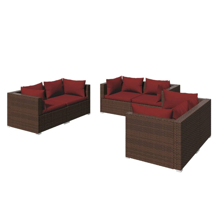 Set Divani da Giardino 6 pz con Cuscini in Polyrattan Marrone cod mxl 39020
