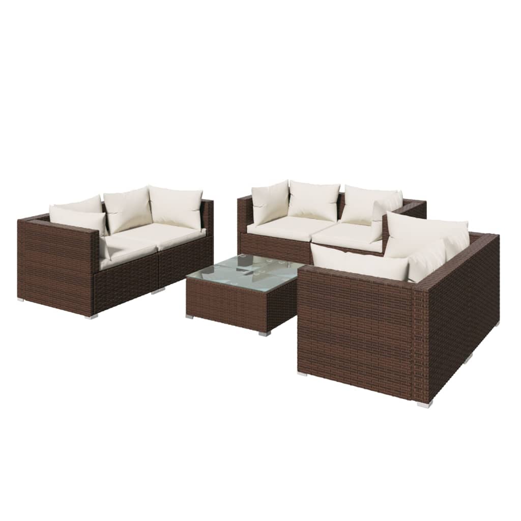 Set Divani da Giardino 7 pz con Cuscini in Polyrattan Marrone 3102306