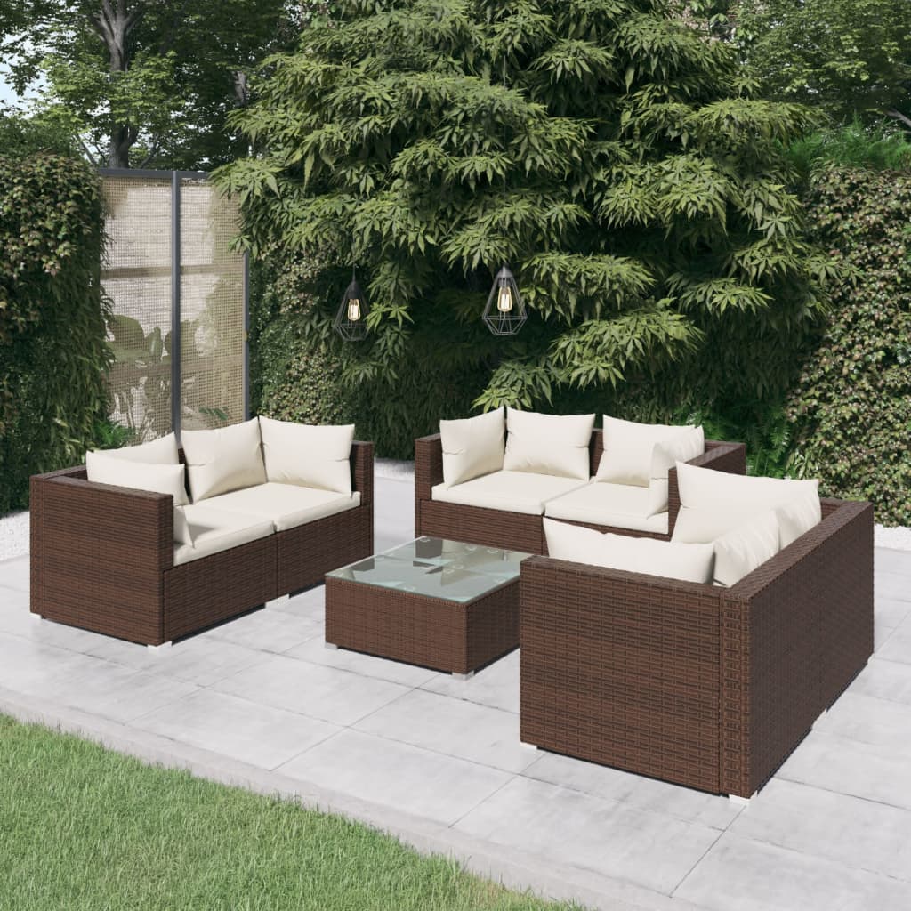 Set Divani da Giardino 7 pz con Cuscini in Polyrattan Marrone 3102306