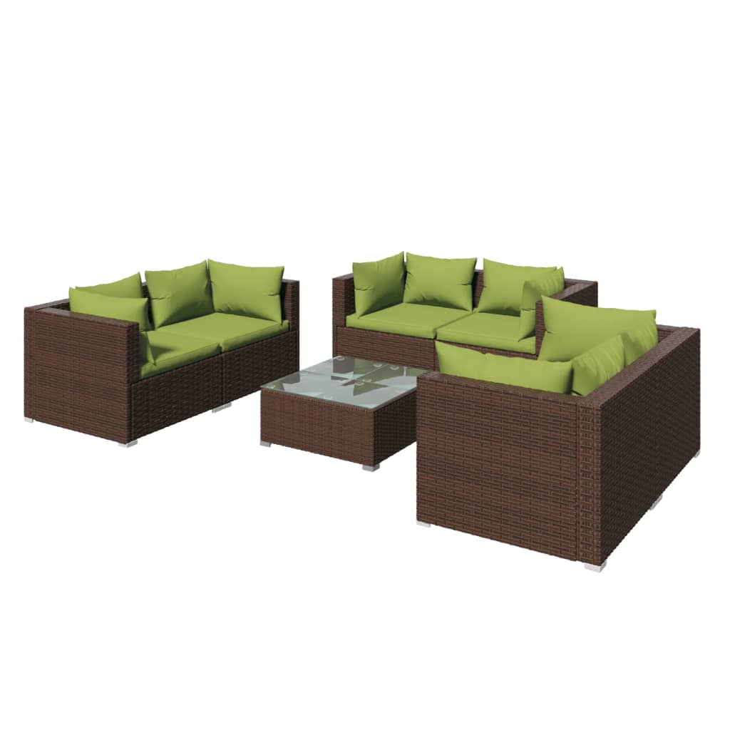 Set Divani da Giardino 7 pz con Cuscini in Polyrattan Marrone 3102308