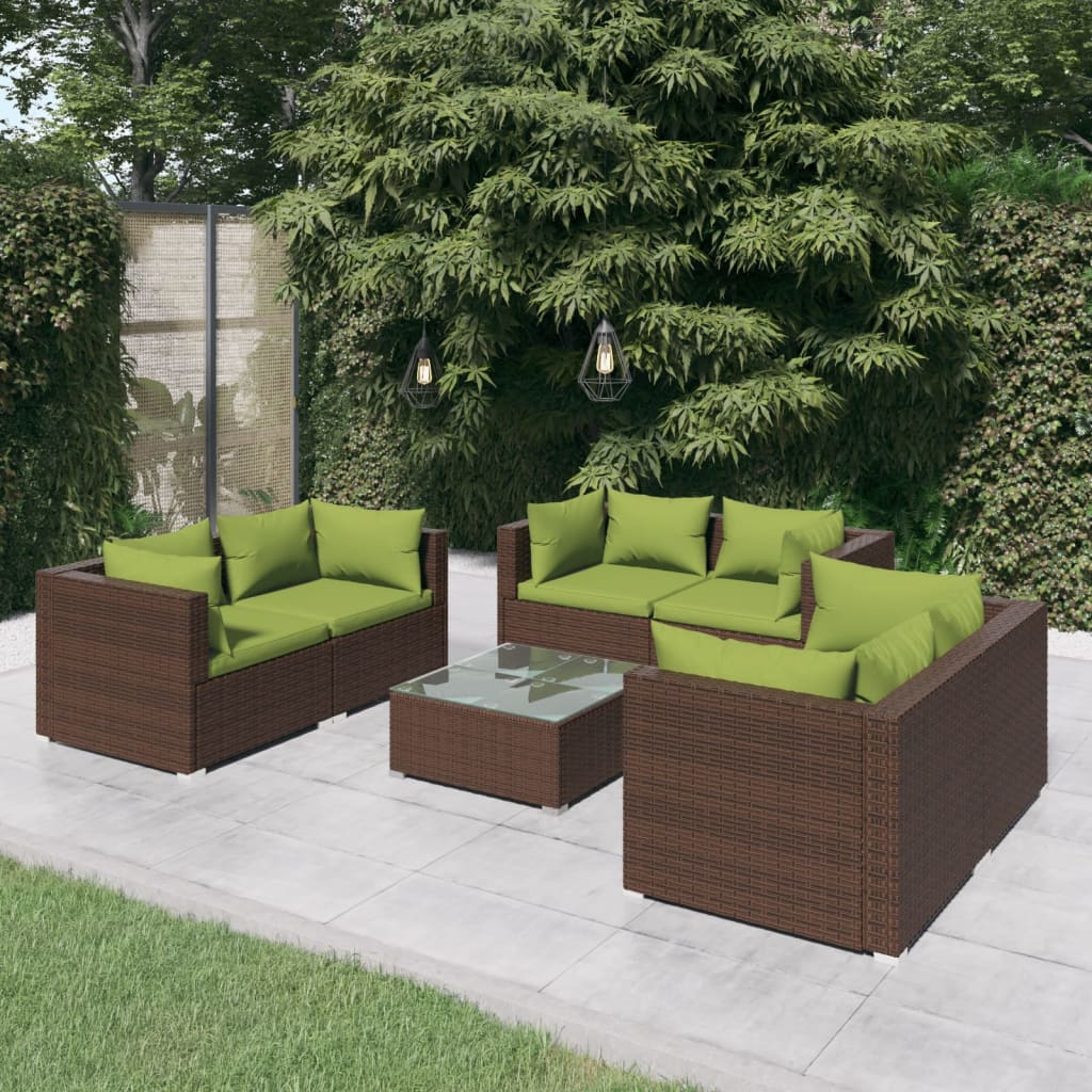 Set Divani da Giardino 7 pz con Cuscini in Polyrattan Marrone 3102308