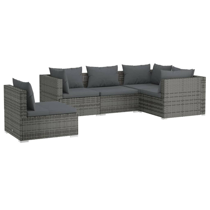 Set Divani da Giardino 5 pz con Cuscini in Polyrattan Grigio 3102317