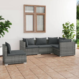 Set Divani da Giardino 5 pz con Cuscini in Polyrattan Grigio 3102317
