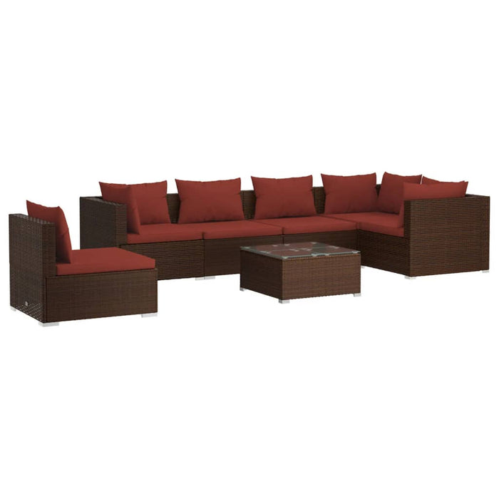 Set Divani da Giardino 7 pz con Cuscini in Polyrattan Marrone 3102331