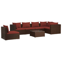 Set Divani da Giardino 7 pz con Cuscini in Polyrattan Marrone 3102331