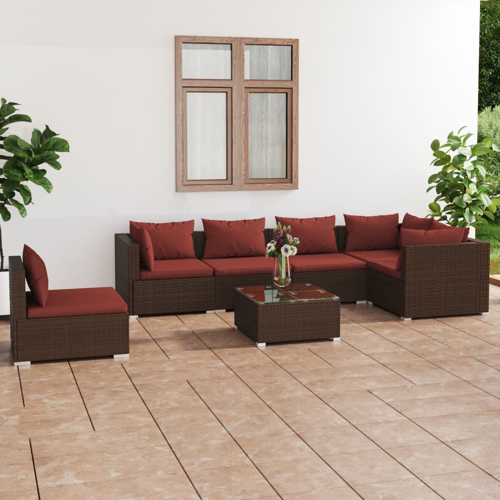 Set Divani da Giardino 7 pz con Cuscini in Polyrattan Marrone 3102331