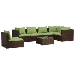 Set Divani da Giardino 7 pz con Cuscini in Polyrattan Marrone 3102332