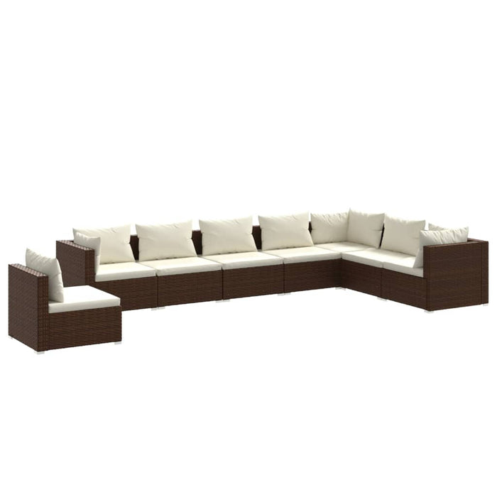 Set Divani da Giardino 8 pz con Cuscini in Polyrattan Marrone 3102370