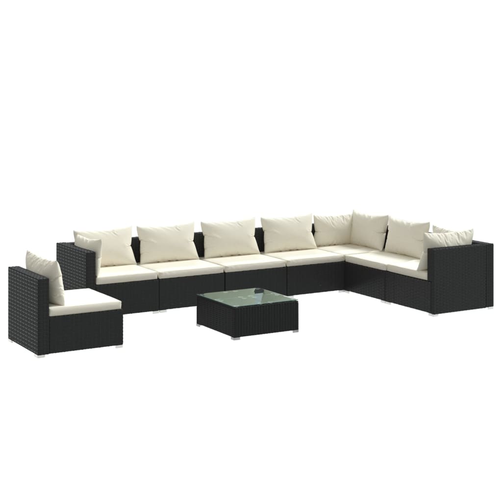 Set Divani da Giardino 9 pz con Cuscini in Polyrattan Nero cod mxl 39468