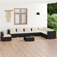 Set Divani da Giardino 9 pz con Cuscini in Polyrattan Nero cod mxl 39468