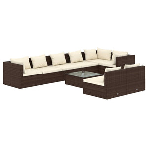 Set Divani da Giardino 9 pz con Cuscini in Polyrattan Marrone 3102410