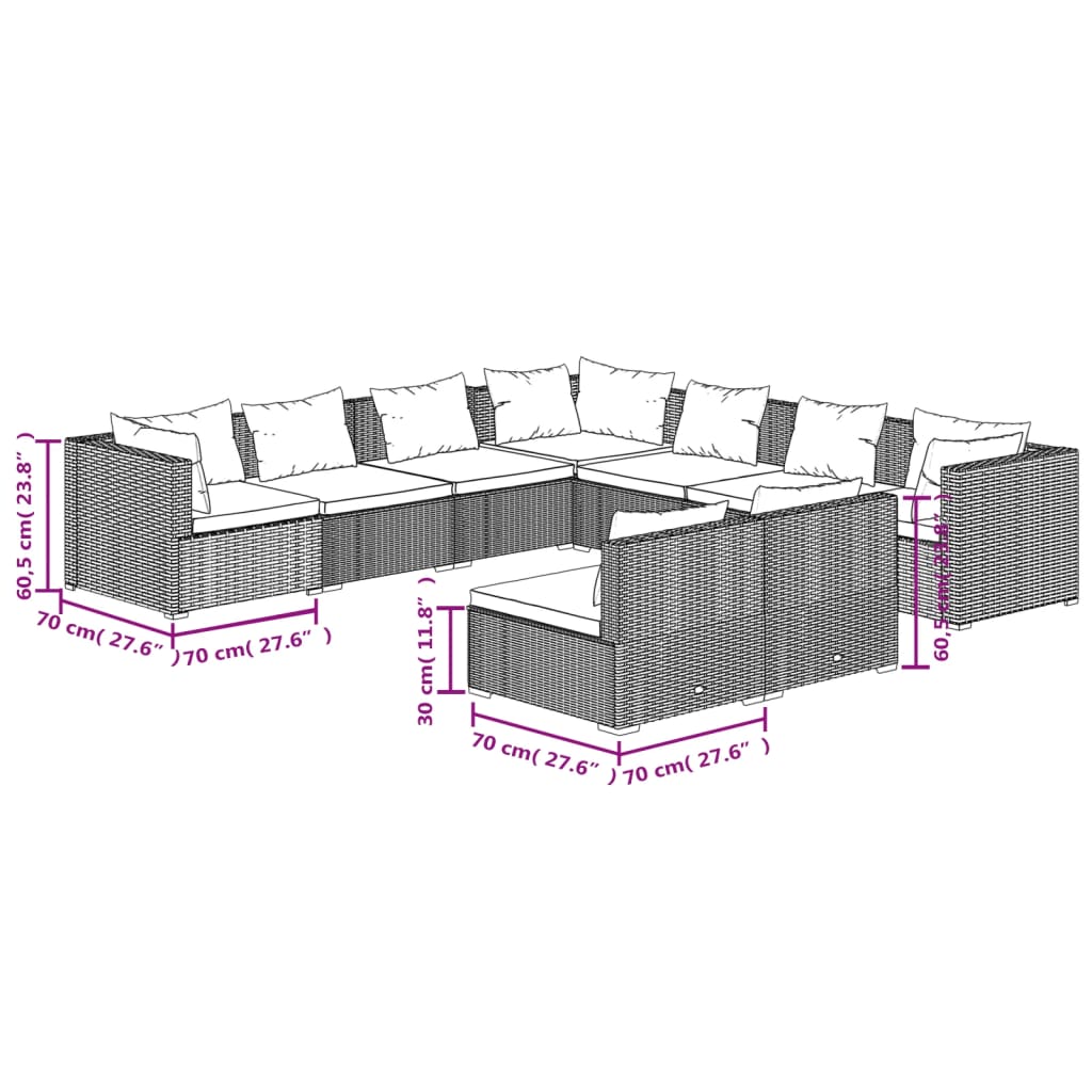 Set Divani da Giardino 9 pz con Cuscini in Polyrattan Grigio cod mxl 39046
