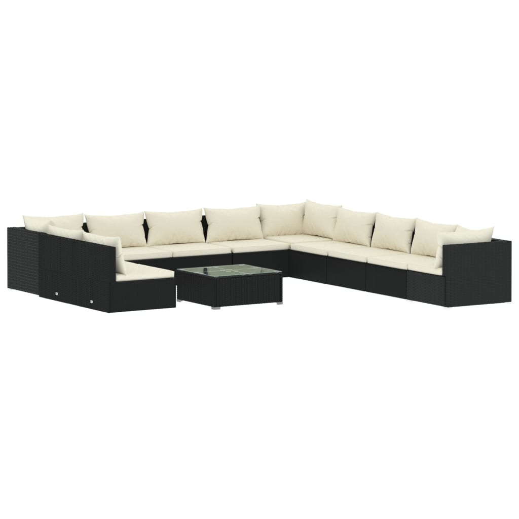 Set Divani da Giardino 12 pz con Cuscini in Polyrattan Nero 3102455