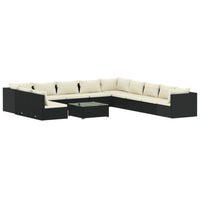 Set Divani da Giardino 12 pz con Cuscini in Polyrattan Nero 3102455