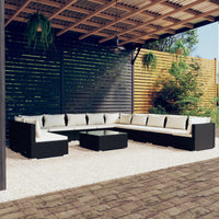 Set Divani da Giardino 12 pz con Cuscini in Polyrattan Nero 3102455