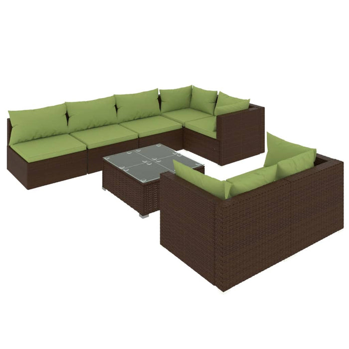 Set Divani da Giardino 8 pz con Cuscini in Polyrattan Marrone 3102468