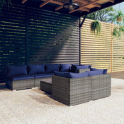 Set Divani da Giardino 8 pz con Cuscini in Polyrattan Grigio cod mxl 39065
