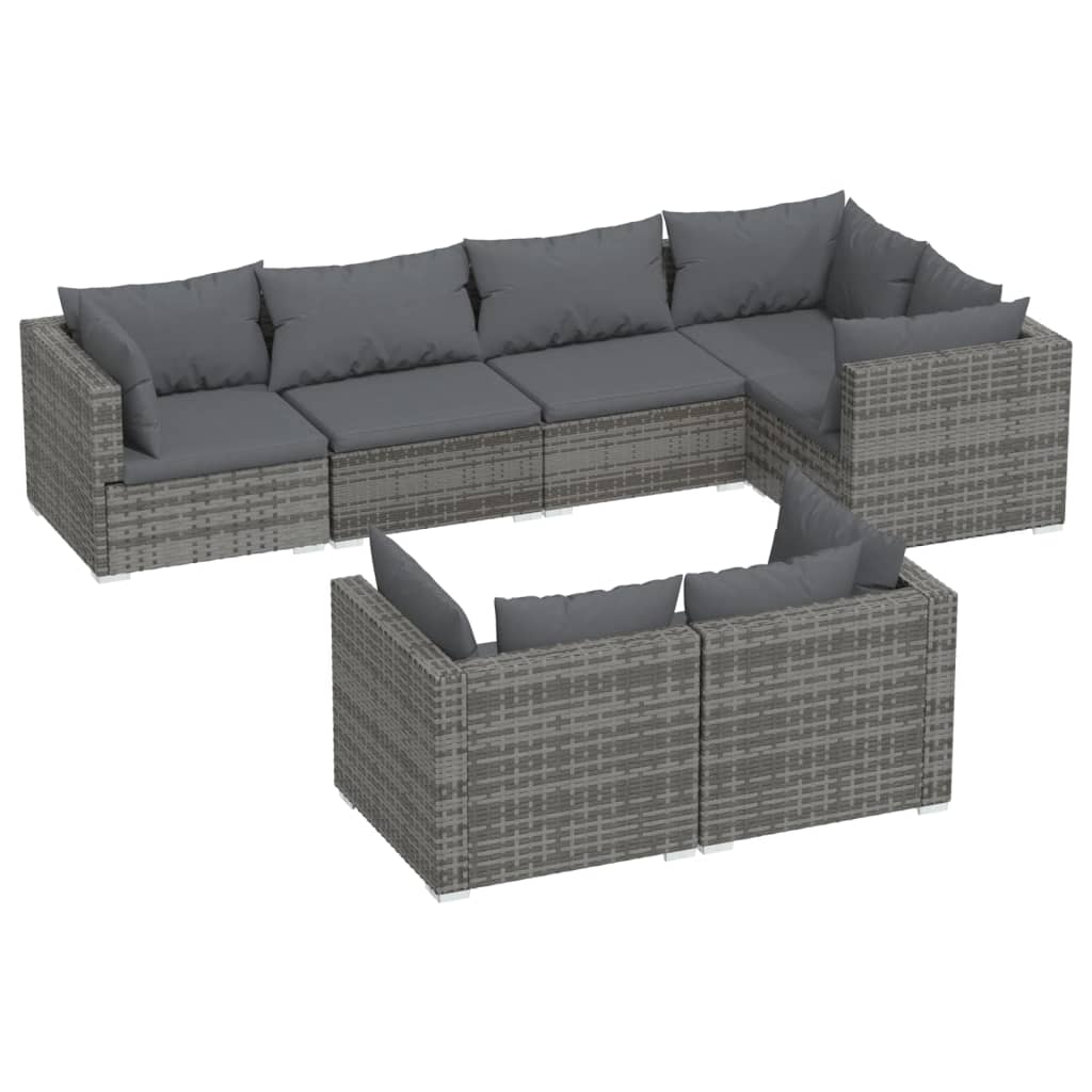 Set Divani da Giardino 7 pz con Cuscini in Polyrattan Grigio 3102477