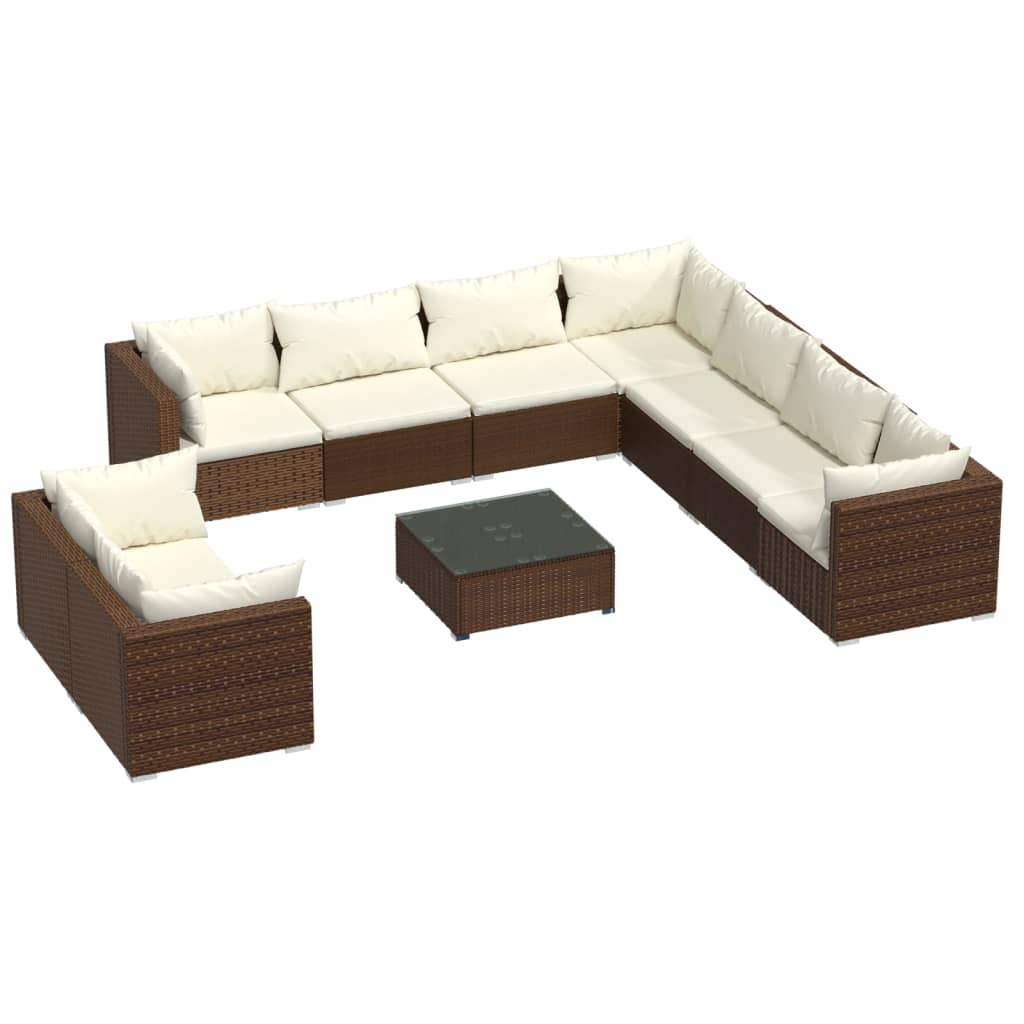 Set Divani da Giardino 10 pz con Cuscini in Polyrattan Marrone cod mxl 49845